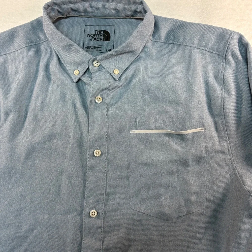 The North Face Mens Long Sleeve Button‎ Down Shirt Blue Grey Large L/G Pocket